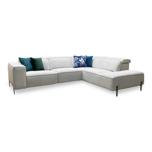 ‘San Antonio’ Light Grey Fabric Power Recliner Right Hand Corner Group with Charging Ports