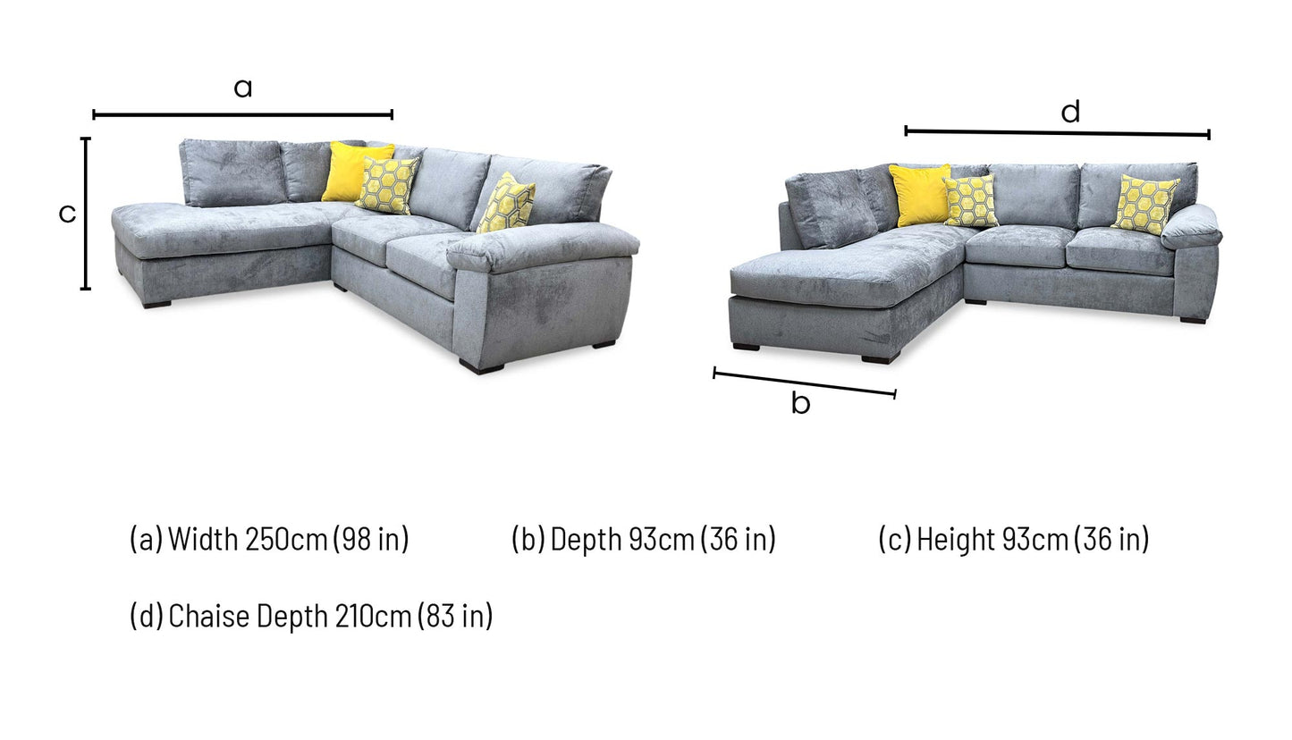 ‘Salerno’ Grey Fabric Standard Seater Left Hand Corner Chaise Sofa