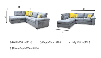‘Salerno’ Grey Fabric Standard Seater Left Hand Corner Chaise Sofa