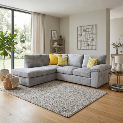 ‘Salerno’ Grey Fabric Standard Seater Left Hand Corner Chaise Sofa