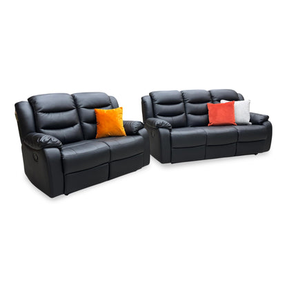 ‘Rothbury’ Black Faux Leather 3 + 2 Seater Manual Recliner Sofa Set