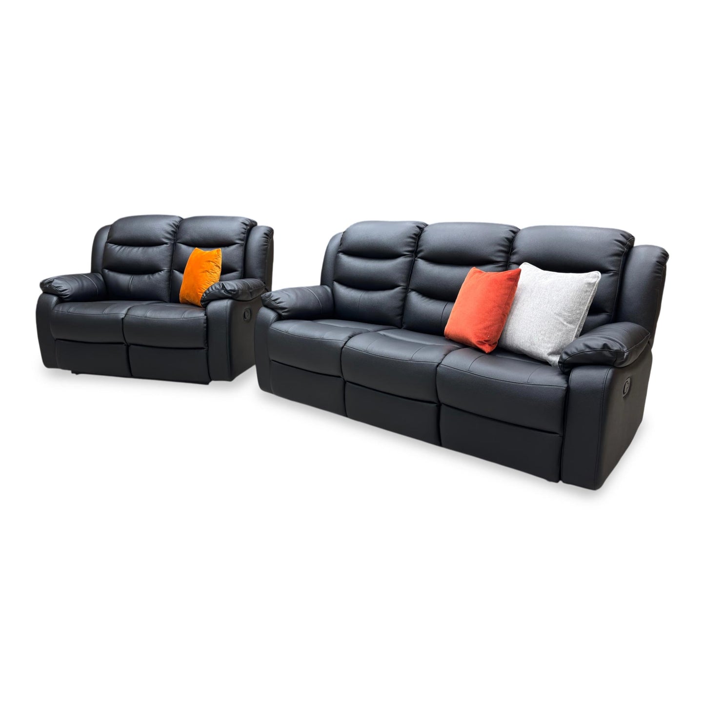 ‘Rothbury’ Black Faux Leather 3 + 2 Seater Manual Recliner Sofa Set