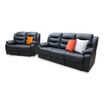 ‘Rothbury’ Black Faux Leather 3 + 2 Seater Manual Recliner Sofa Set