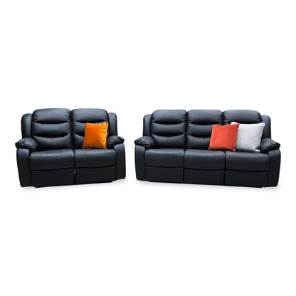 ‘Rothbury’ Black Faux Leather 3 + 2 Seater Manual Recliner Sofa Set