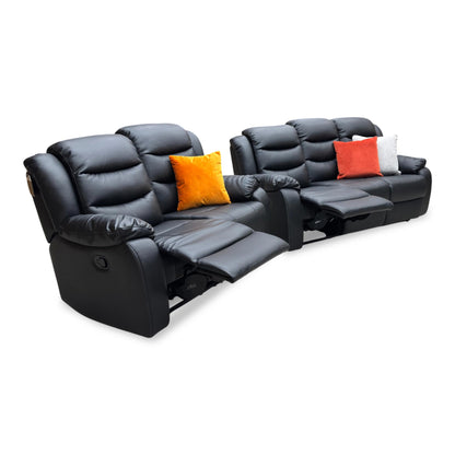 ‘Rothbury’ Black Faux Leather 3 + 2 Seater Manual Recliner Sofa Set