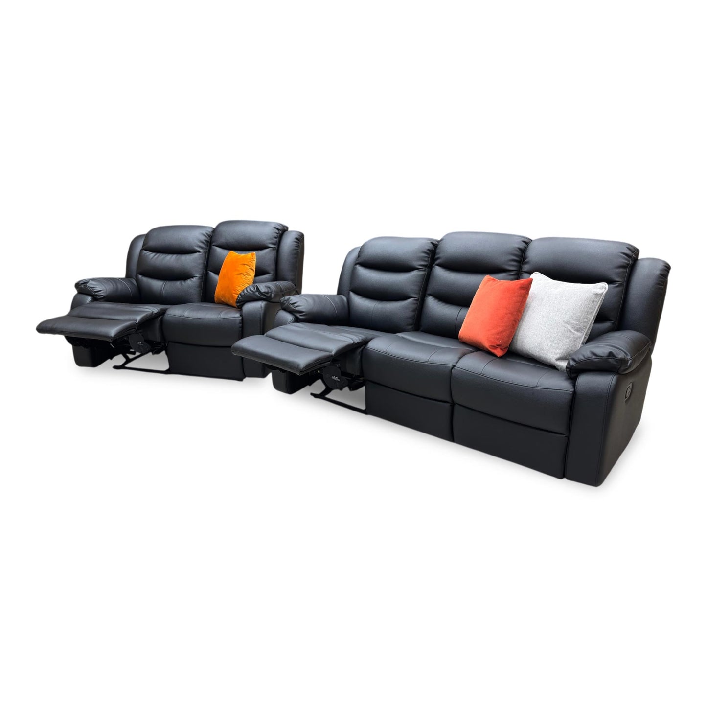 ‘Rothbury’ Black Faux Leather 3 + 2 Seater Manual Recliner Sofa Set