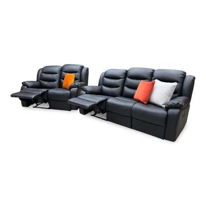 ‘Rothbury’ Black Faux Leather 3 + 2 Seater Manual Recliner Sofa Set