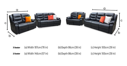‘Rothbury’ Black Faux Leather 3 + 2 Seater Manual Recliner Sofa Set