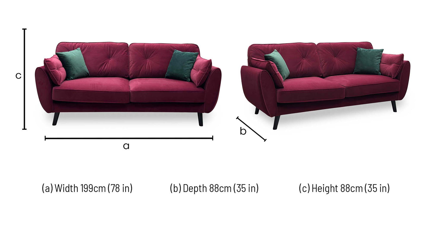 ‘New Paulo’ Burgundy Fabric 3 Seater Sofa
