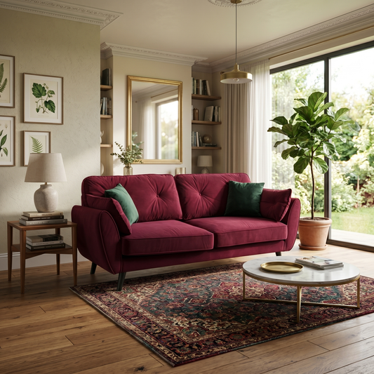 ‘New Paulo’ Burgundy Fabric 3 Seater Sofa