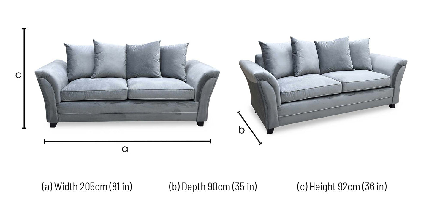 ‘Leila’ Grey Fabric 3 Seater Sofa