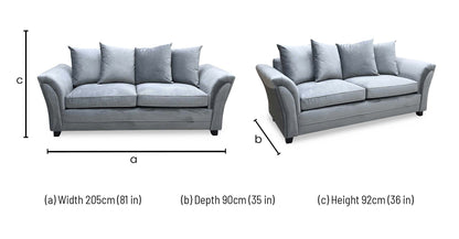 ‘Leila’ Grey Fabric 3 Seater Sofa
