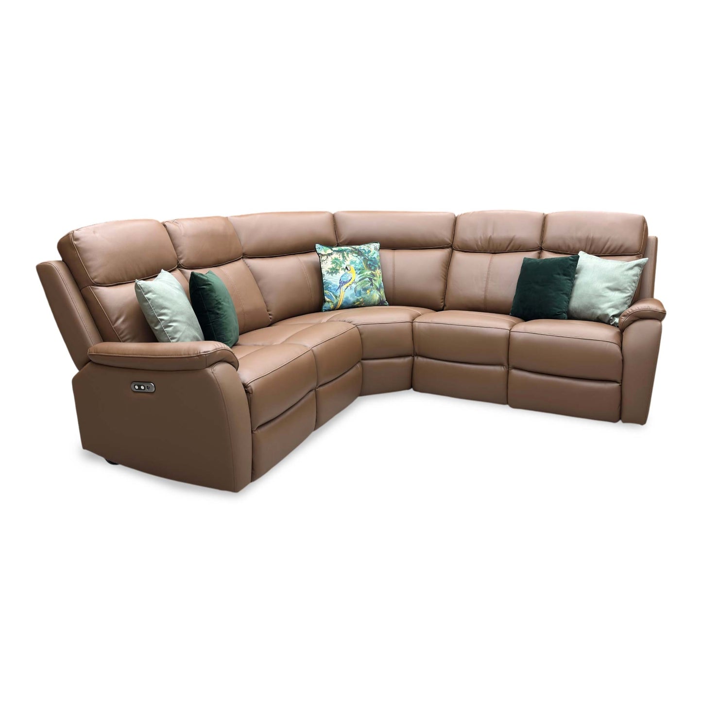 ‘Kingsmere' Tan Brown Leather Power Recliner Corner Sofa