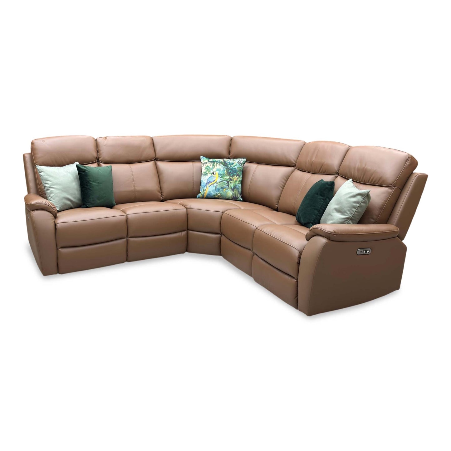 ‘Kingsmere' Tan Brown Leather Power Recliner Corner Sofa