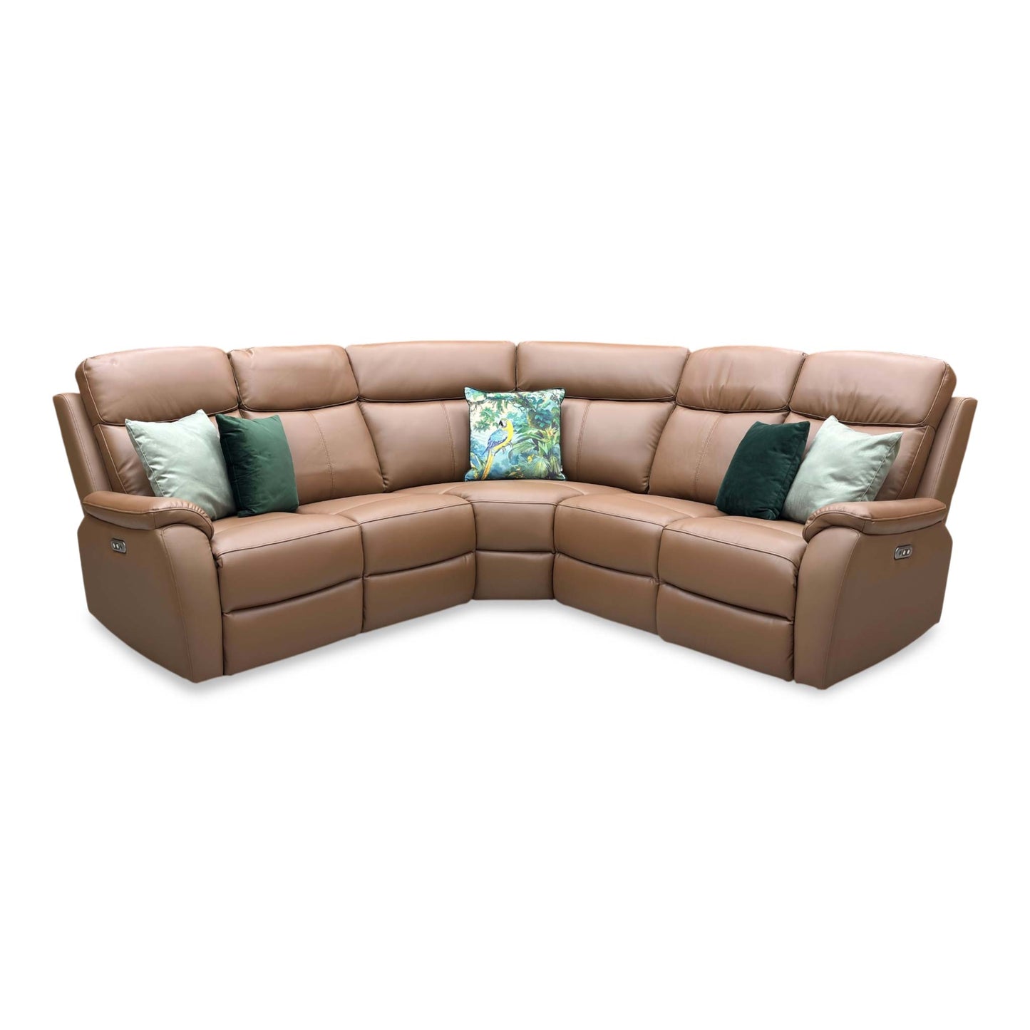 ‘Kingsmere' Tan Brown Leather Power Recliner Corner Sofa