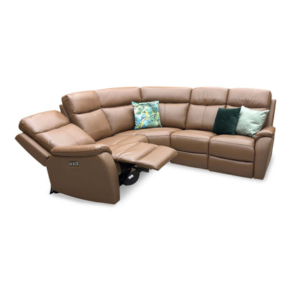 ‘Kingsmere' Tan Brown Leather Power Recliner Corner Sofa