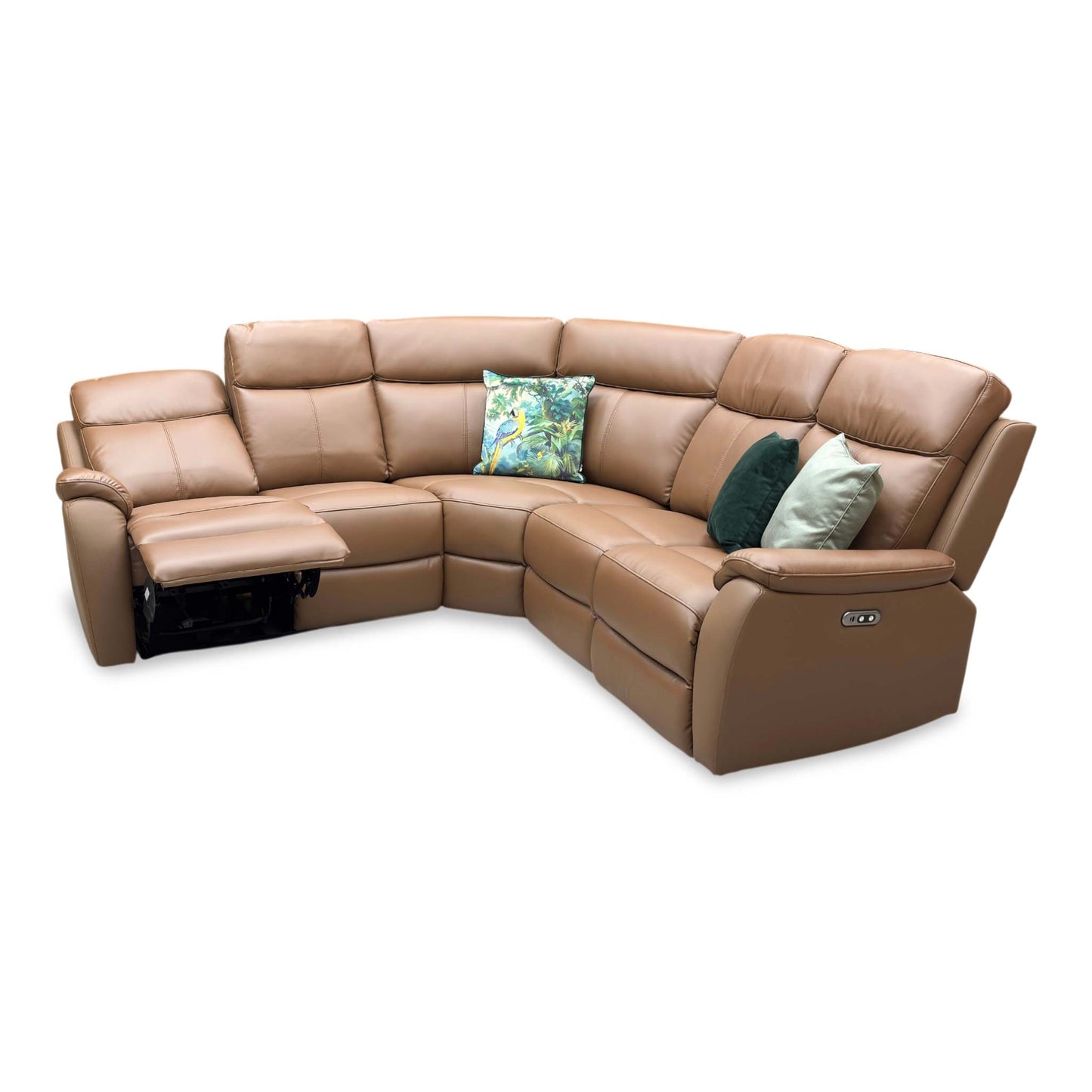 ‘Kingsmere' Tan Brown Leather Power Recliner Corner Sofa
