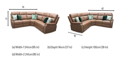 ‘Kingsmere' Tan Brown Leather Power Recliner Corner Sofa