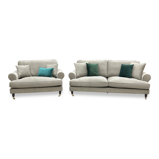 ‘Coast’ Mink Fabric 3 Seater Sofa + Snuggle Chair