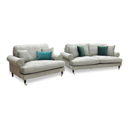 ‘Coast’ Mink Fabric 3 Seater Sofa + Snuggle Chair