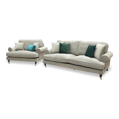 ‘Coast’ Mink Fabric 3 Seater Sofa + Snuggle Chair