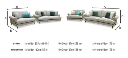 ‘Coast’ Mink Fabric 3 Seater Sofa + Snuggle Chair