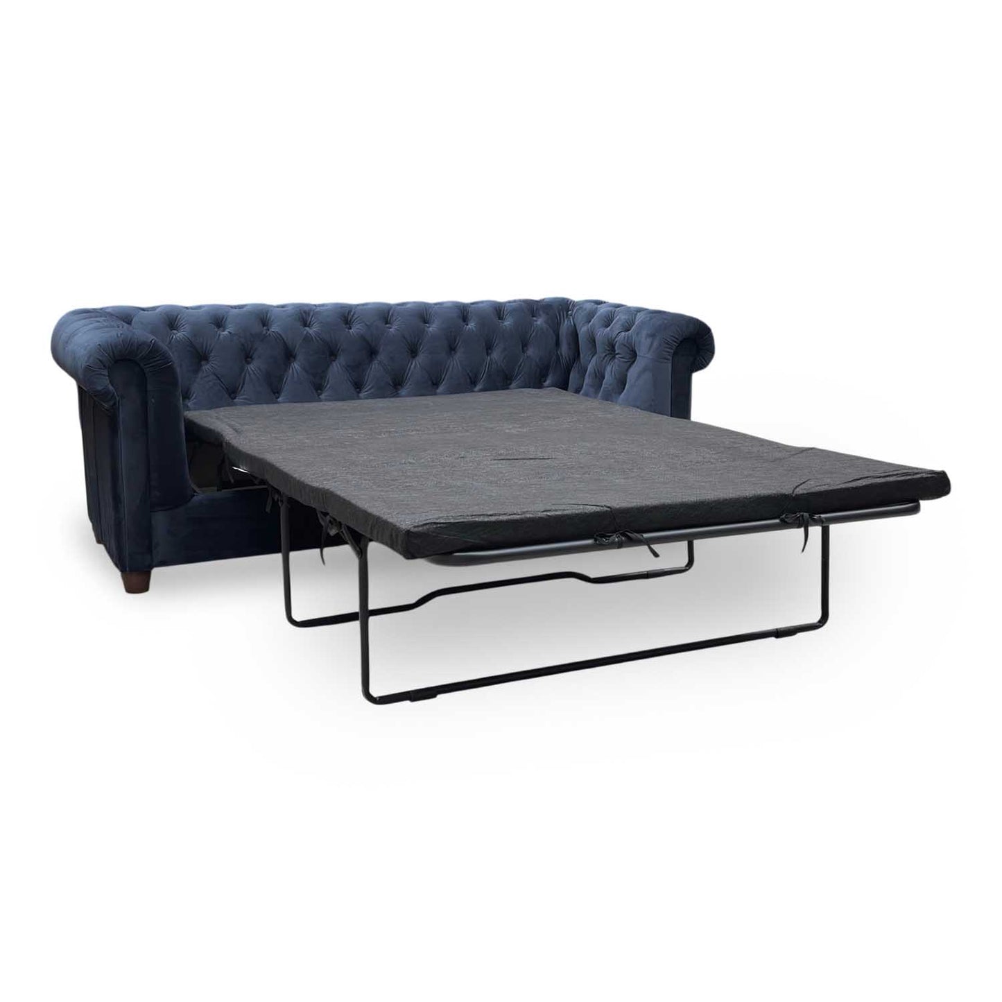 ‘Chester’ Navy Fabric Sofa Bed + Round Footstool