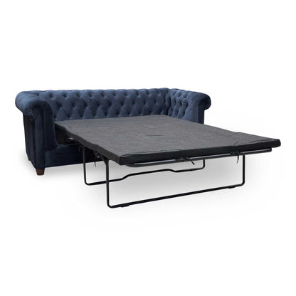 ‘Chester’ Navy Fabric Sofa Bed + Round Footstool