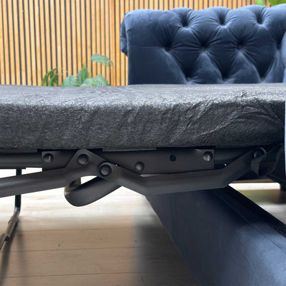 ‘Chester’ Navy Fabric Sofa Bed + Round Footstool