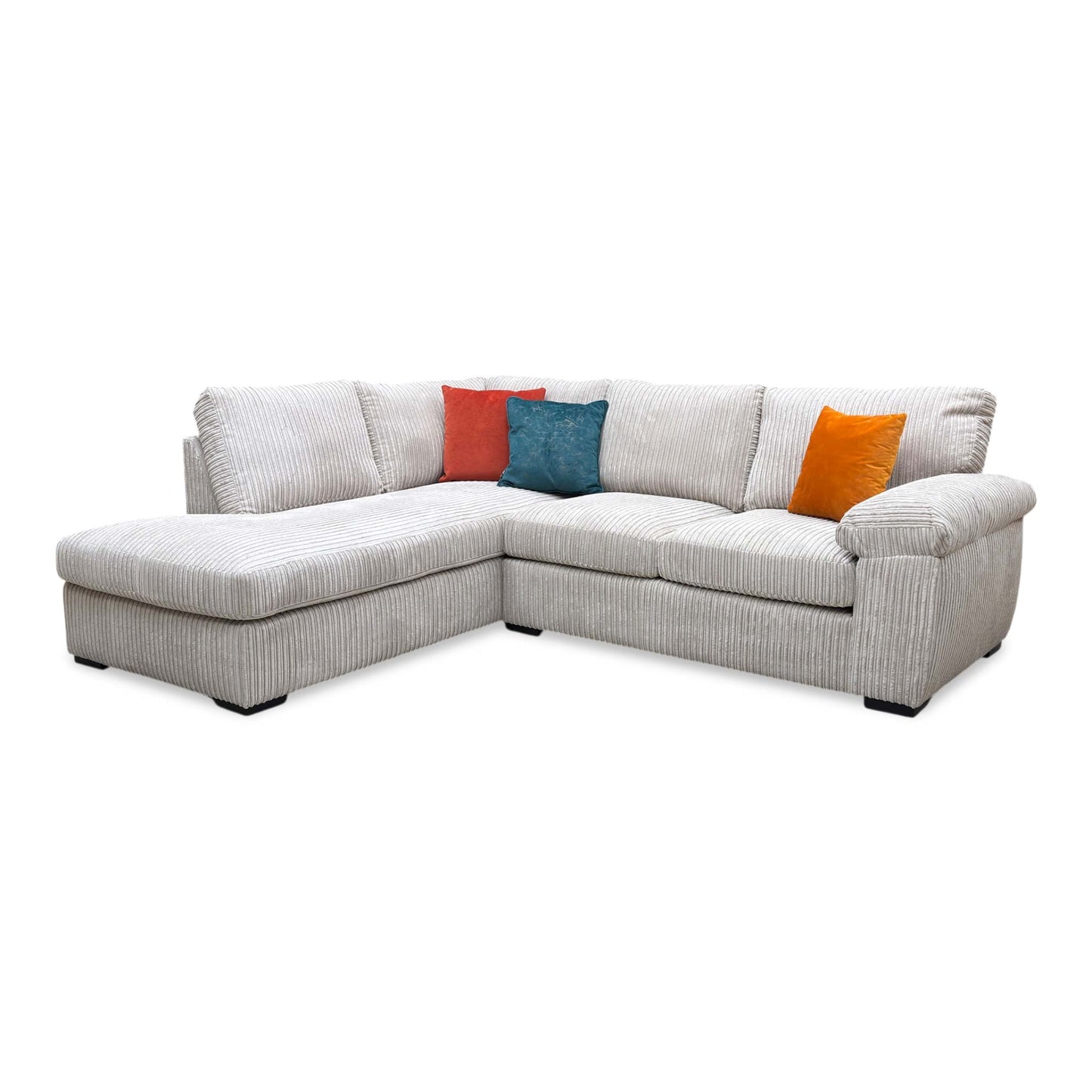 ‘Amalfi' Cream Jumbo Cord Fabric Standard Back Left Hand 3 Seater Chaise Sofa