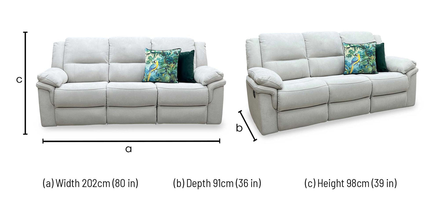 ‘Albion’ Grey Chenille 3 Seater High Back Manual Recliner Sofa