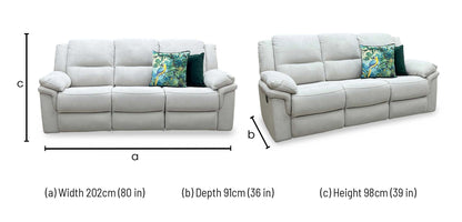 ‘Albion’ Grey Chenille 3 Seater High Back Manual Recliner Sofa