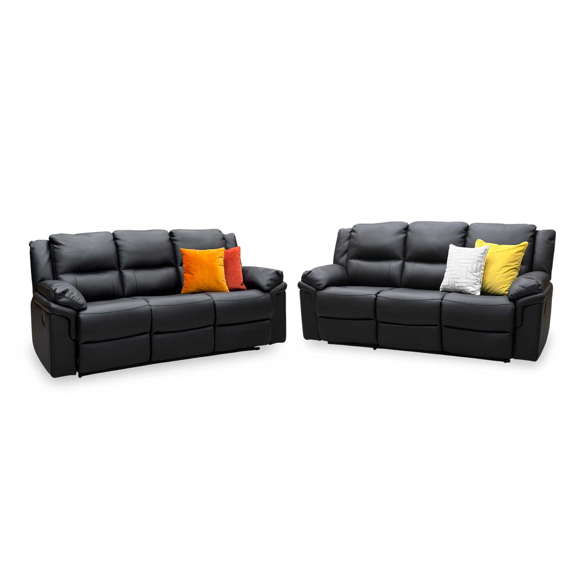 ‘Albion' Black Luxury Faux Leather 3 + 3 Seater High Back Manual Recliner Sofa Set
