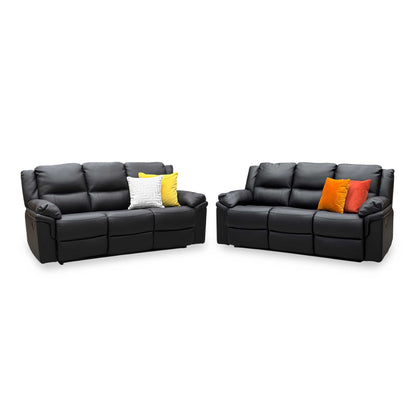 ‘Albion' Black Luxury Faux Leather 3 + 3 Seater High Back Manual Recliner Sofa Set