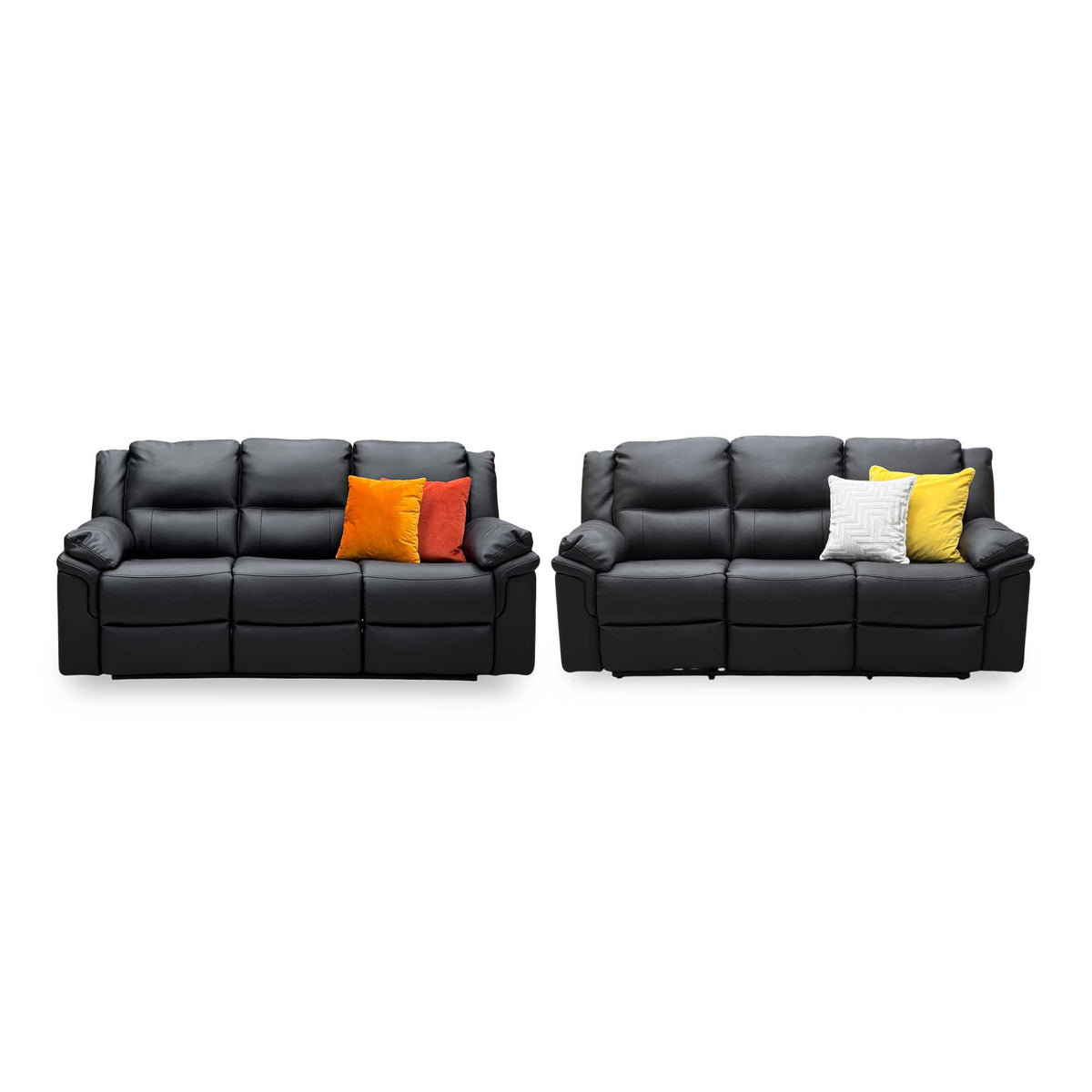 ‘Albion' Black Luxury Faux Leather 3 + 3 Seater High Back Manual Recliner Sofa Set
