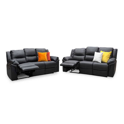 ‘Albion' Black Luxury Faux Leather 3 + 3 Seater High Back Manual Recliner Sofa Set