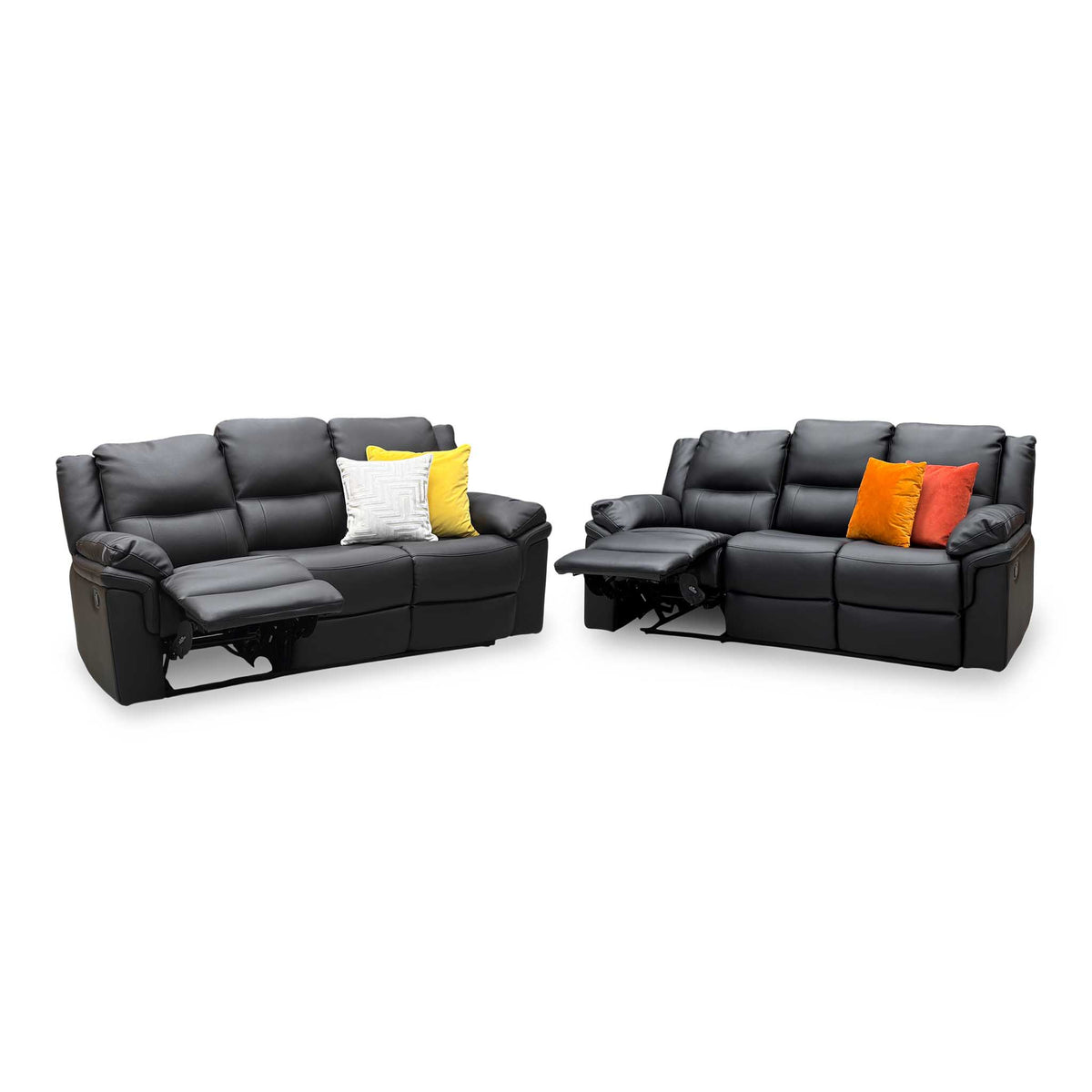‘Albion' Black Luxury Faux Leather 3 + 3 Seater High Back Manual Recliner Sofa Set