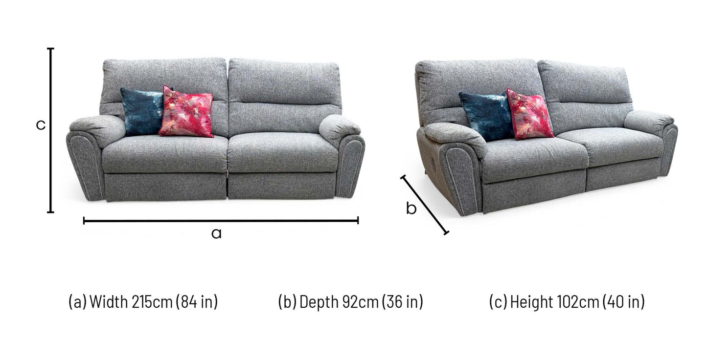 ‘Willow’ Grey Fabric Power Recliner 3 Seater Sofa