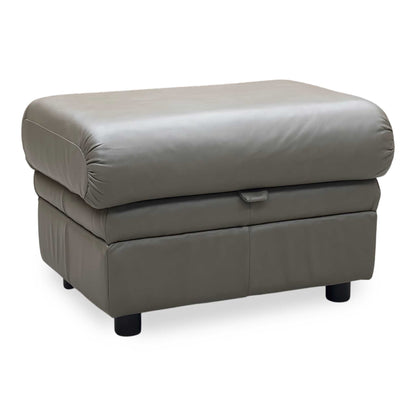 Parker Knoll ‘Hudson 23’ Olive Grey Leather Storage Footstool