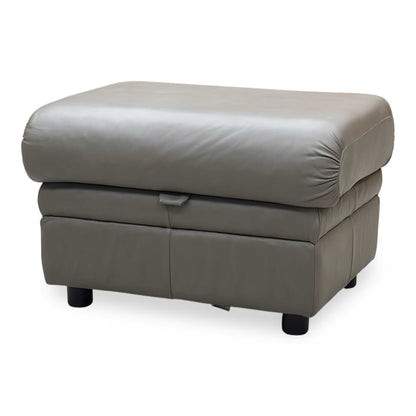 Parker Knoll ‘Hudson 23’ Olive Grey Leather Storage Footstool