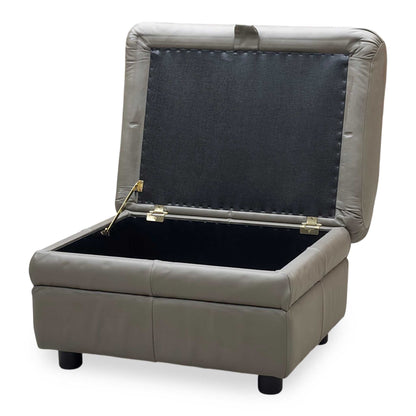 Parker Knoll ‘Hudson 23’ Olive Grey Leather Storage Footstool