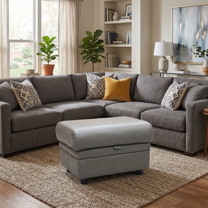 Parker Knoll ‘Hudson 23’ Olive Grey Leather Storage Footstool