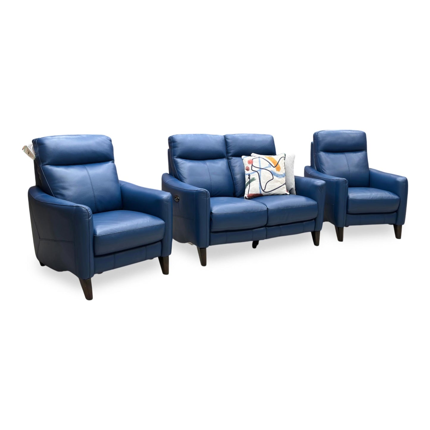 World of Leather Compact Collection ‘Petit’ Bv-313e Ocean Blue Leather 2 Seater Power Recliner Sofa + Armchair + Armchair