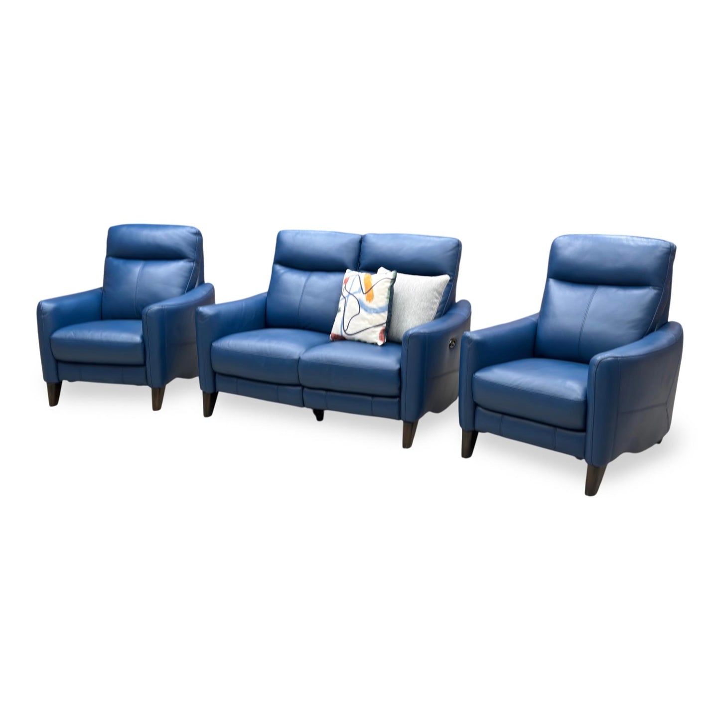 World of Leather Compact Collection ‘Petit’ Bv-313e Ocean Blue Leather 2 Seater Power Recliner Sofa + Armchair + Armchair
