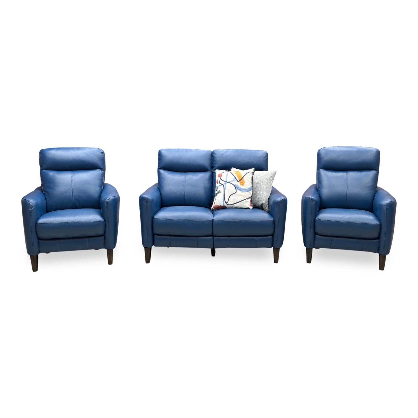World of Leather Compact Collection ‘Petit’ Bv-313e Ocean Blue Leather 2 Seater Power Recliner Sofa + Armchair + Armchair