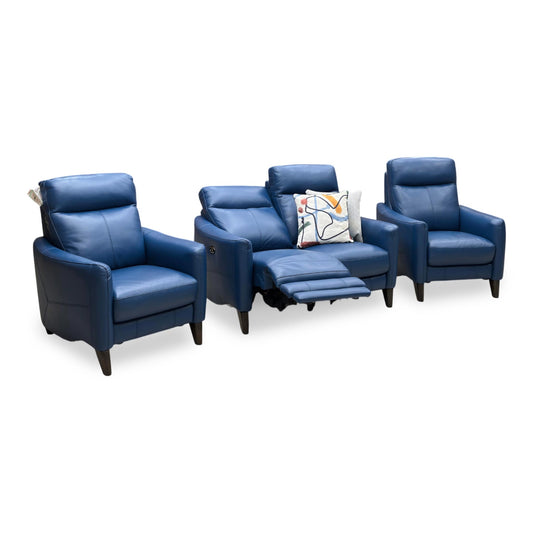 World of Leather Compact Collection ‘Petit’ Bv-313e Ocean Blue Leather 2 Seater Power Recliner Sofa + Armchair + Armchair