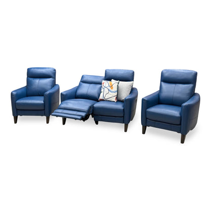 World of Leather Compact Collection ‘Petit’ Bv-313e Ocean Blue Leather 2 Seater Power Recliner Sofa + Armchair + Armchair