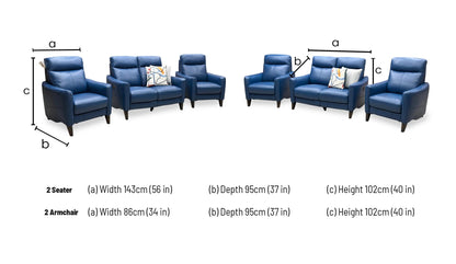 World of Leather Compact Collection ‘Petit’ Bv-313e Ocean Blue Leather 2 Seater Power Recliner Sofa + Armchair + Armchair