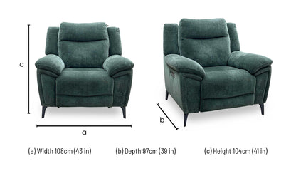 ‘Panache’ Manhattan Pine Green 58001 Fabric Power Recliner Chair with Power Headrest and Heated Seat