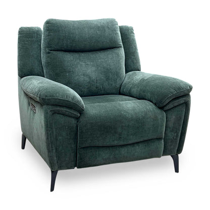 ‘Panache’ Manhattan Pine Green 58001 Fabric Power Recliner Chair with Power Headrest and Heated Seat